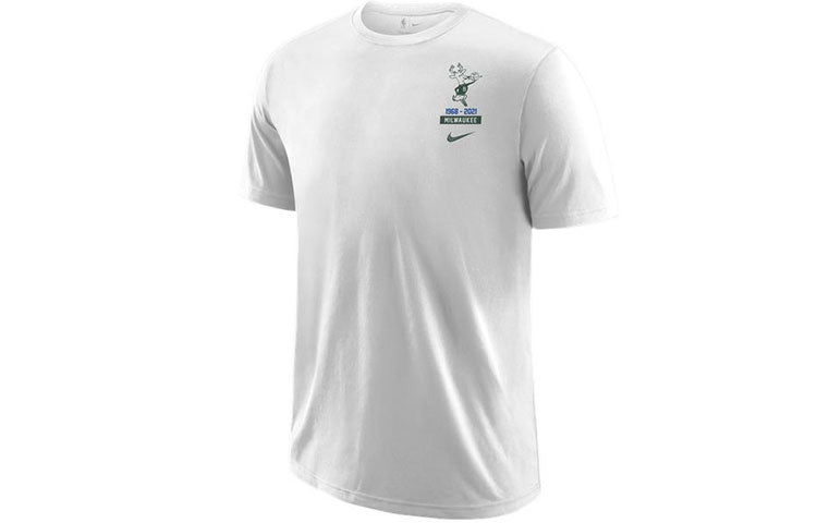 Men's Nike NBA Milwaukee Bucks Casual Sports Back Alphabet Numeric Loose Short Sleeve White T-Shirt DA7293-100