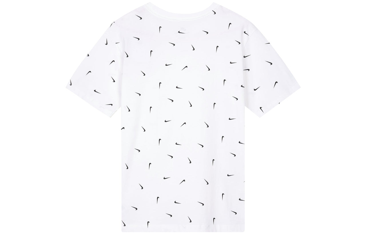 Men's Nike Logo Full Print Round Neck Pullover Short Sleeve White T-Shirt DR7910-100