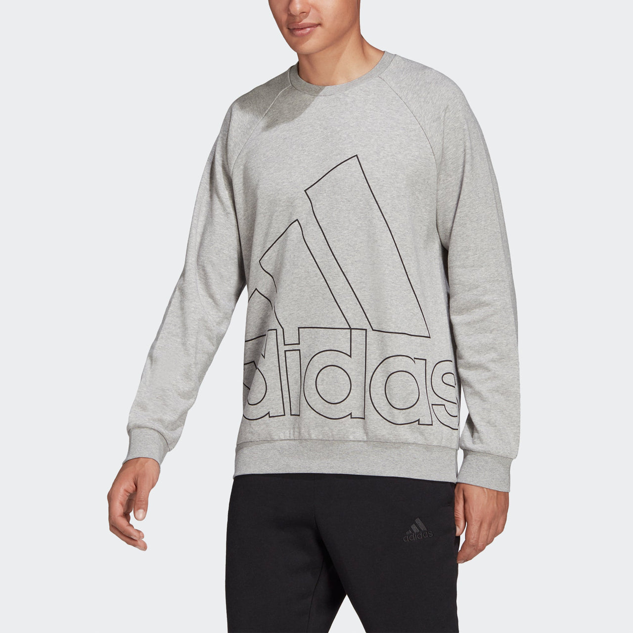 Men's adidas Big Lo Swt Ft Logo Printing Casual Sports Round Neck Light Grey HB5087
