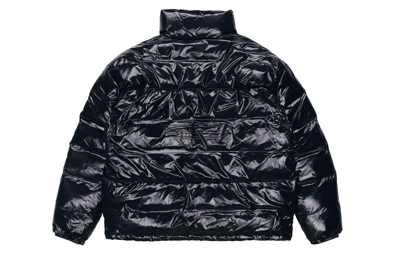 Men's adidas originals Solid Color Zipper Long Sleeves Stand Collar Black Down Jacket H66013