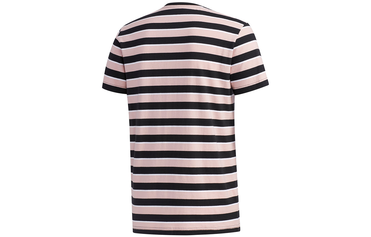 Men's adidas neo Esntl Lg S T3 Logo Printing Stripe Sports Short Sleeve Pink T-Shirt FP7425