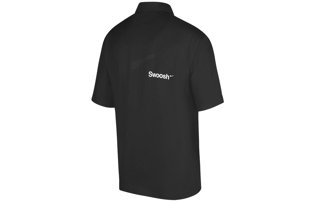 Men's Nike SWOOSH Chest Brand Logo Limited Lapel Solid Color Short Sleeve Black Shirt DX6308-010