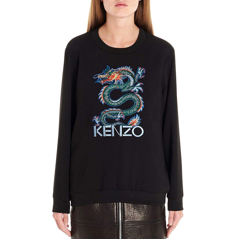 (WMNS) KENZO Tiger Head Round Neck Fleece Lined Pullover Cartoon Long Sleeves Hoodie Black F962TO0105AM-99