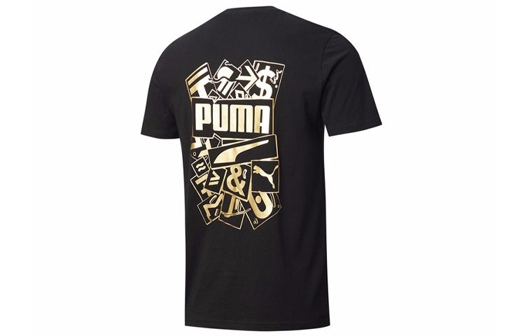PUMA Bronzing Printing Round Neck Short Sleeve Black 587582-01