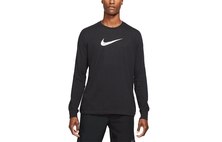 Nike Dri-fit Alphabet Logo Printing Long Sleeves Round Neck Black DH0714-010