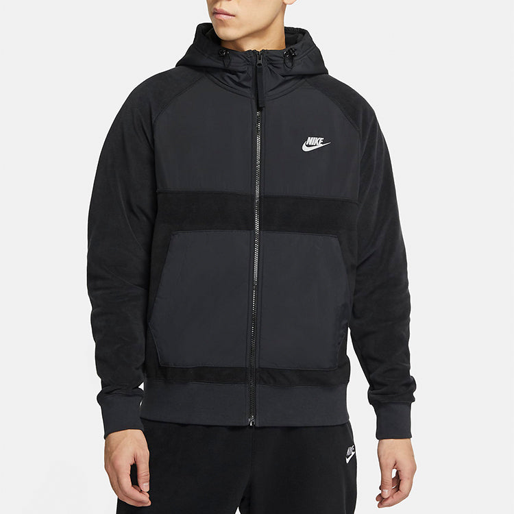 Nike Sportswear Casual Sports Splicing Pullover Fleece Lined Black DC4114-010