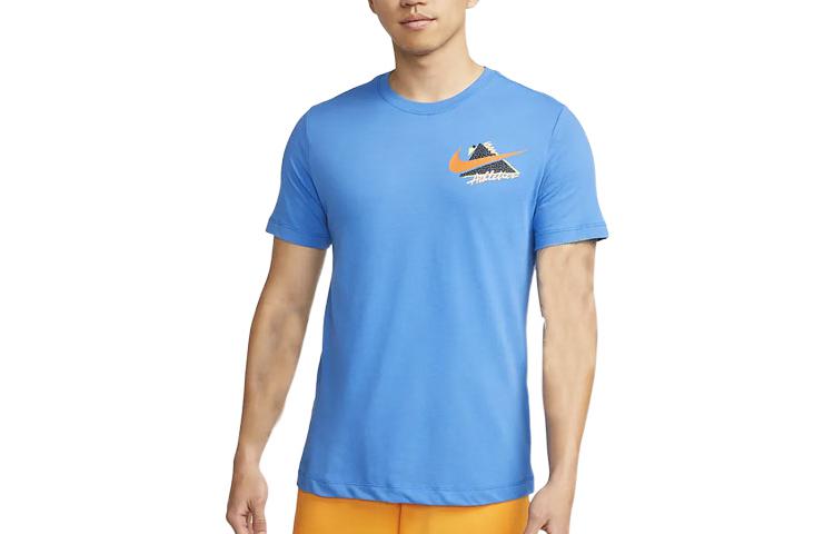 Men's Nike Back Alphabet Logo Round Neck Short Sleeve Blue T-Shirt DM6260-435