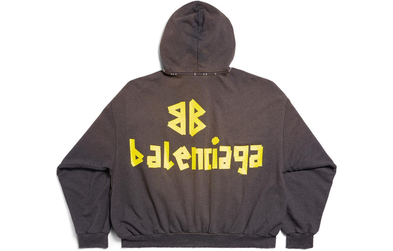 Balenciaga Tape Type Ripped Pocket Hoodie Large Fit 'Dark Grey' 744441TQVA98519