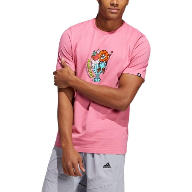 Men's adidas Cartoon Basketball Printing Sports Short Sleeve Pink T-Shirt HB5482