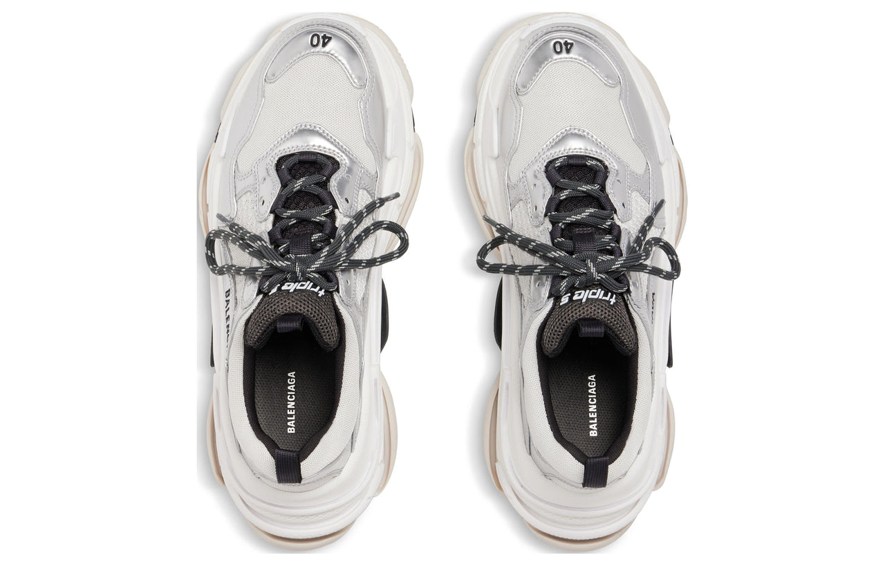 (WMNS) Balenciaga Triple S Sneakers 'Black White Silver Double Foam and Mesh' 524039W2FWM8191