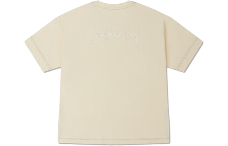(WMNS) Converse Contrast Stitch Slit Logo T-Shirt 'Beige' 10025874-A02