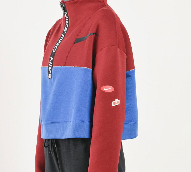 (WMNS) Nike Pro Get Fit Dri-FIT Knit Colorblock Splicing Half Zipper Stand Collar Pullover 'Red Blue' CJ3467-677