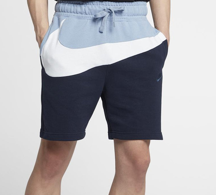 Nike Sportswear French Terry Colorblock Drawstring Sports Shorts Obsidian Color 'Black White Grayblue' AR3162-438