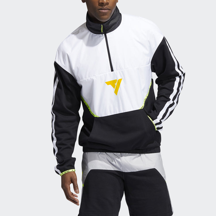 adidas Colorblock Half Zipper Basketball Sports Jacket Black GV4644