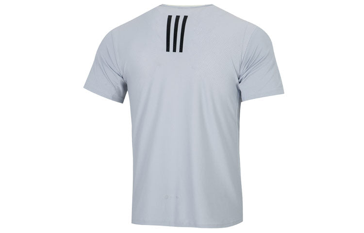 Men's adidas Stripe Logo Sports Training Round Neck Short Sleeve Blue T-Shirt HC4239