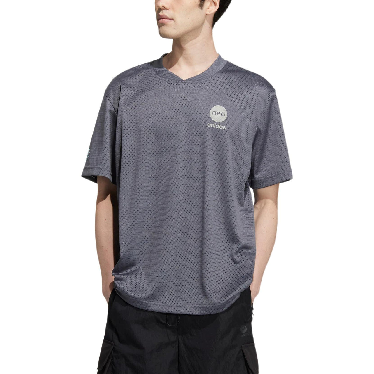 Men's adidas neo Bb Mesh Tee Alphabet Pattern Printing Pullover Short Sleeve Gray T-Shirt HM2045