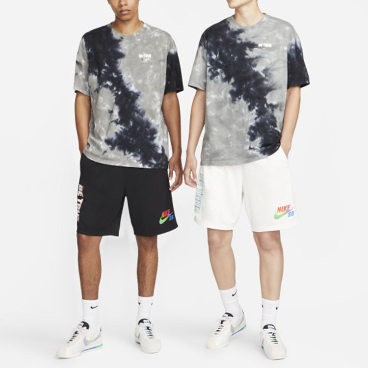 Men's Nike Colorblock Tie Dye Design Alphabet Logo Printing Loose Short Sleeve Black T-Shirt DV3788-010