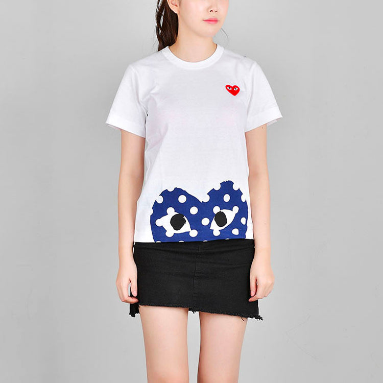 (WMNS) COMME des GARCONS PLAY Polka Dot Half Heart Tee 'White Blue' AZ-T235-051-1