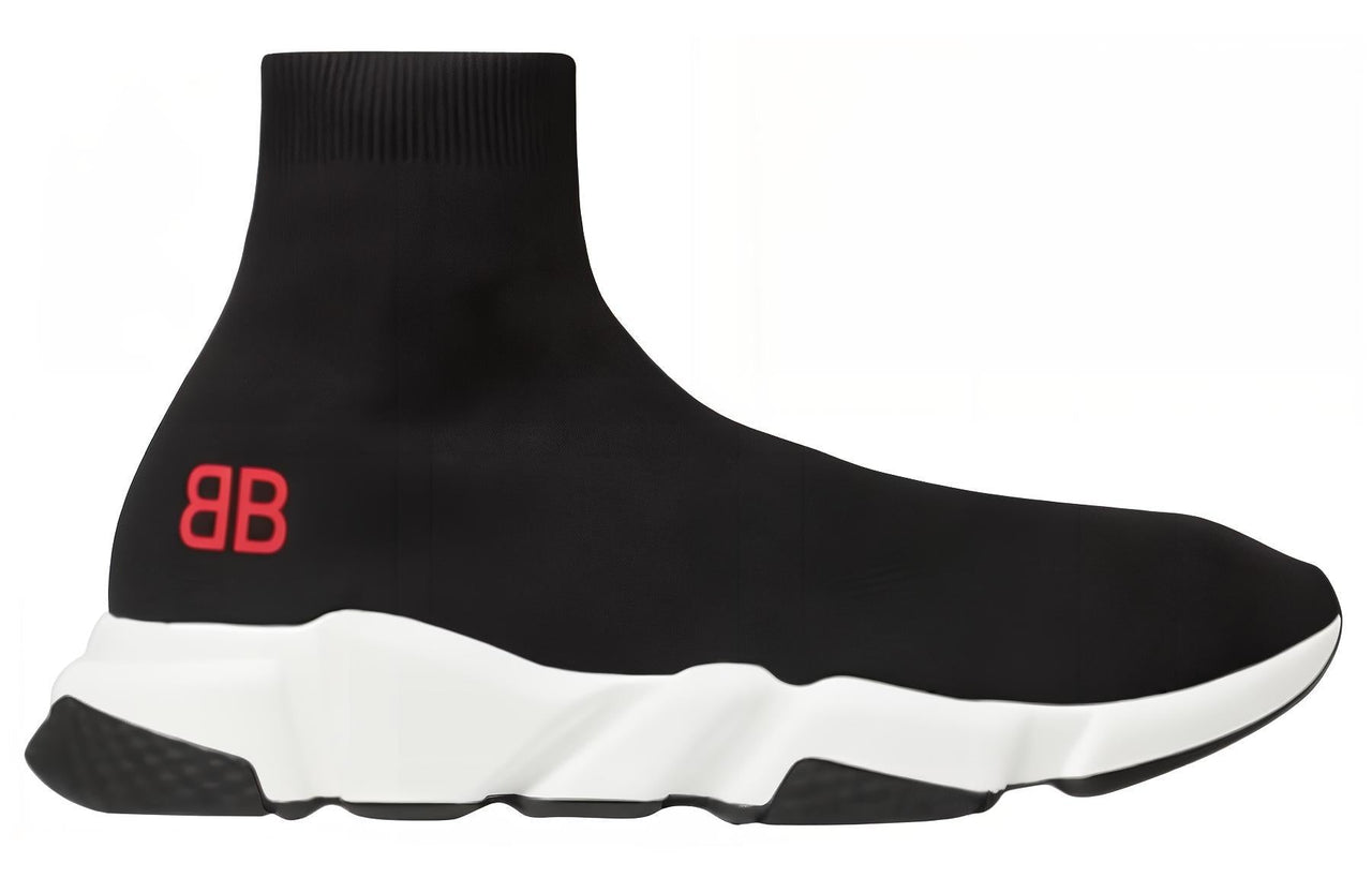 Balenciaga Speed Sneakers 'Black Knit with Red BB Logo' 514218W05G01000
