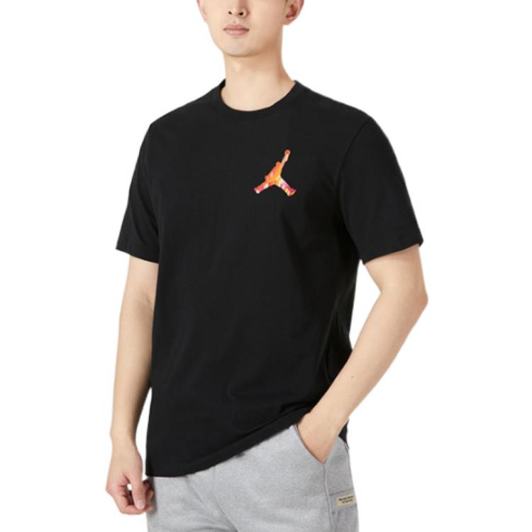 Men's Jordan Printing Logo Solid Color Round Neck Short Sleeve Black T-Shirt DH8967-010