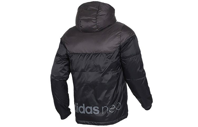 adidas neo Solid Color Stay Warm hooded Sports Down Jacket Black EI4410