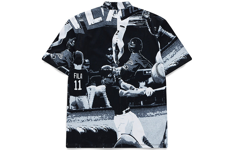 (WMNS) Fila FUSION Small High Collar Full Print Baseball Short Sleeve Black T-Shirt T11W122201F-BK