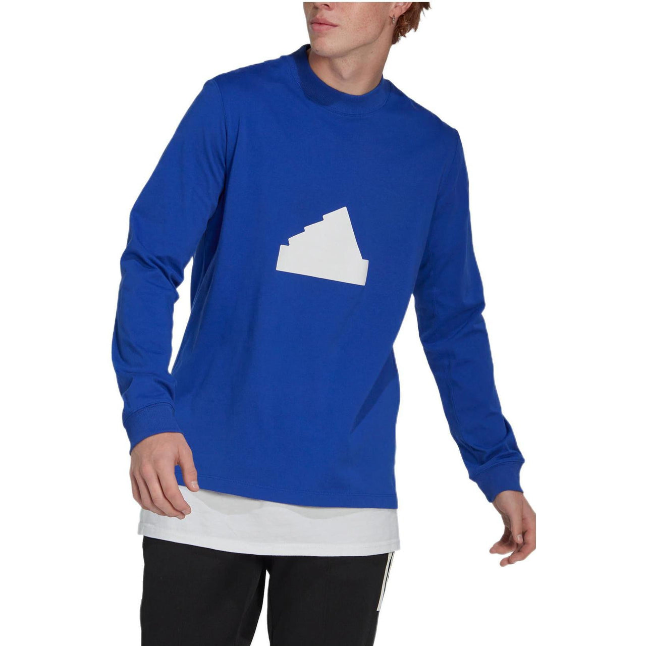 Men's adidas New Cl Ls Tee Logo Pullover Round Neck Long Sleeves Blue T-Shirt HN1957