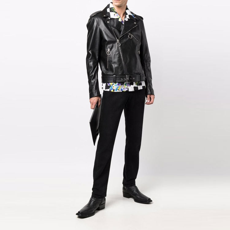 Off-White FW21 Pattern Printing Sleeve Zipper Jacket Slim Fit Version Black OMJG016F21LEA0011032