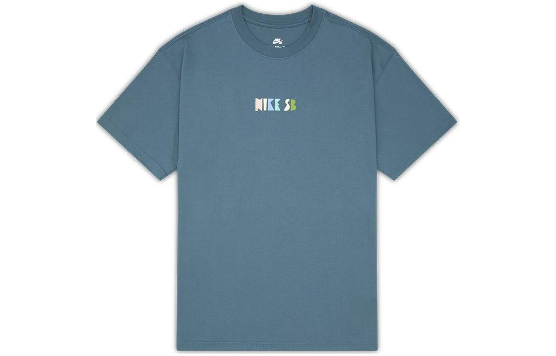 Men's Nike Loose Alphabet Logo Geometry Pattern Printing Sports Short Sleeve Gray Green T-Shirt DQ1859-058