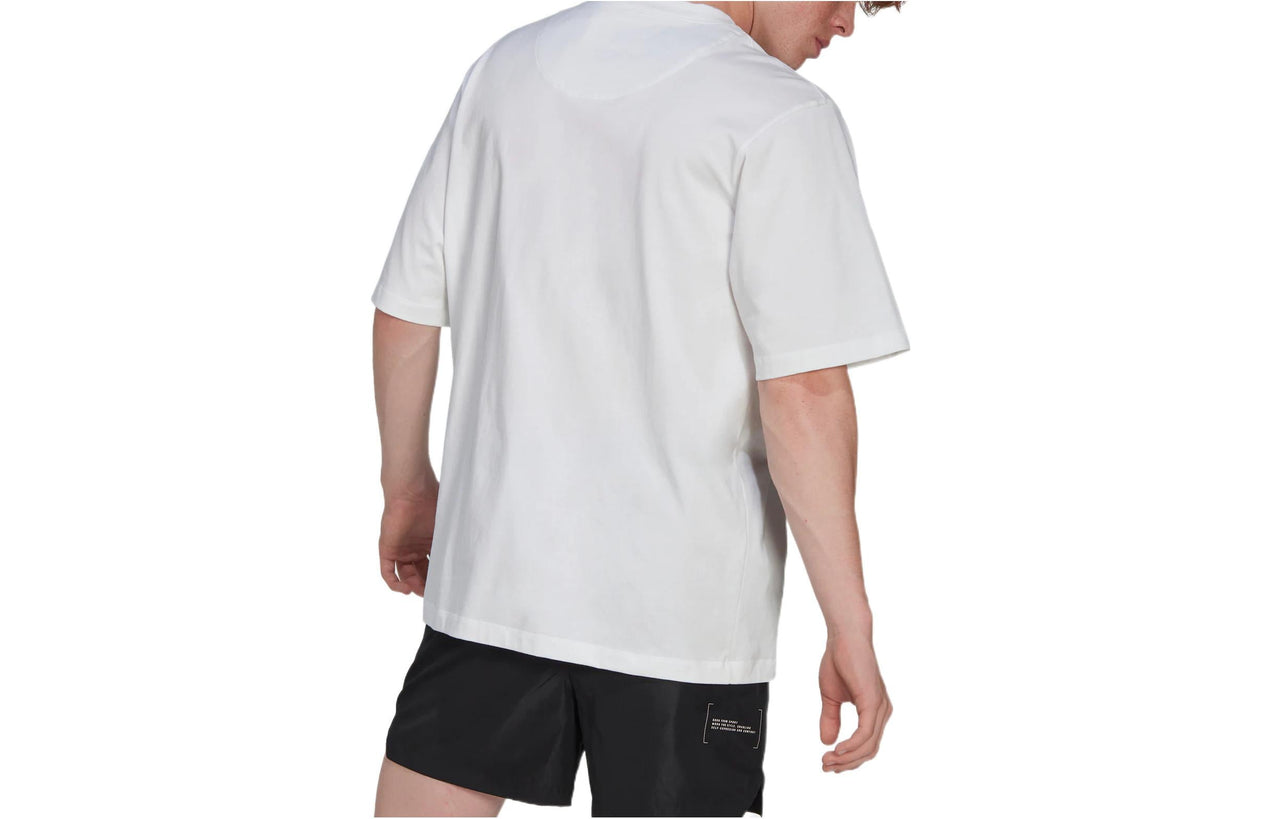 Men's adidas New Oversized Tee Logo Loose Pullover Round Neck Short Sleeve White T-Shirt HG2057