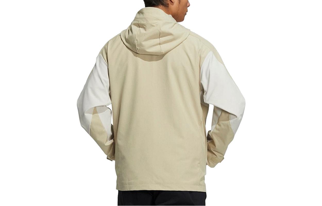 Men's adidas Splicing Side Pocket Zipper Hooded Jacket Beige H39270