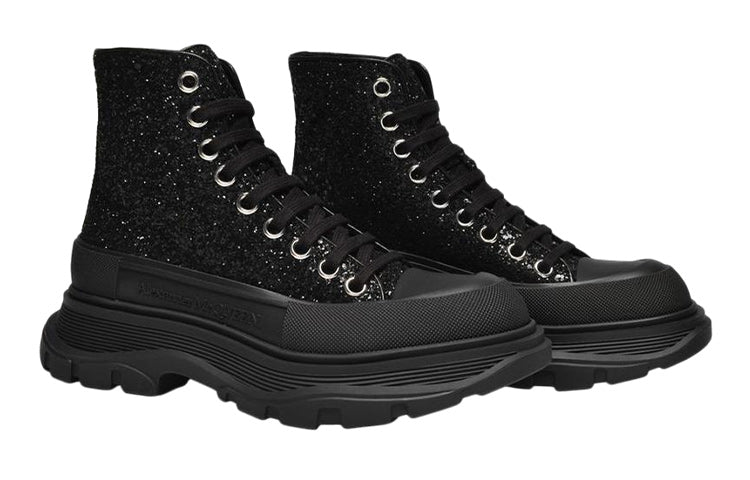 (WMNS) Alexander McQueen Tread Slick Glitter High-Top 'Black' 666806W4JF41000