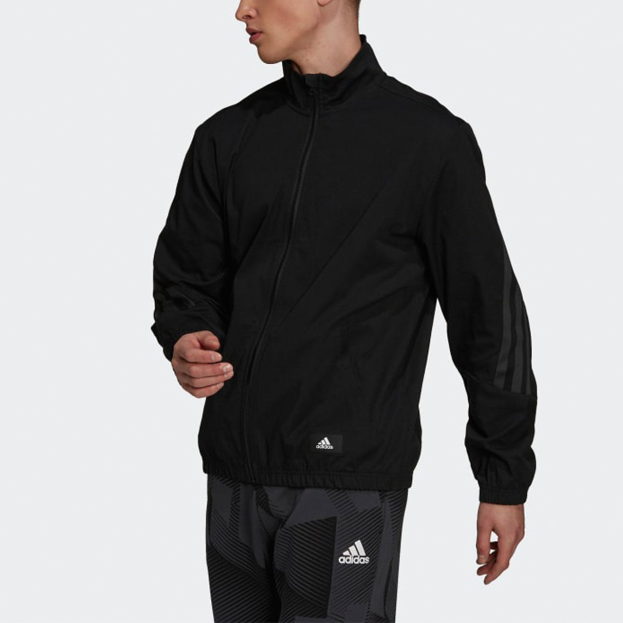 adidas M Future Icon Stripe Woven Stand Collar Sports Logo Jacket Black H21534