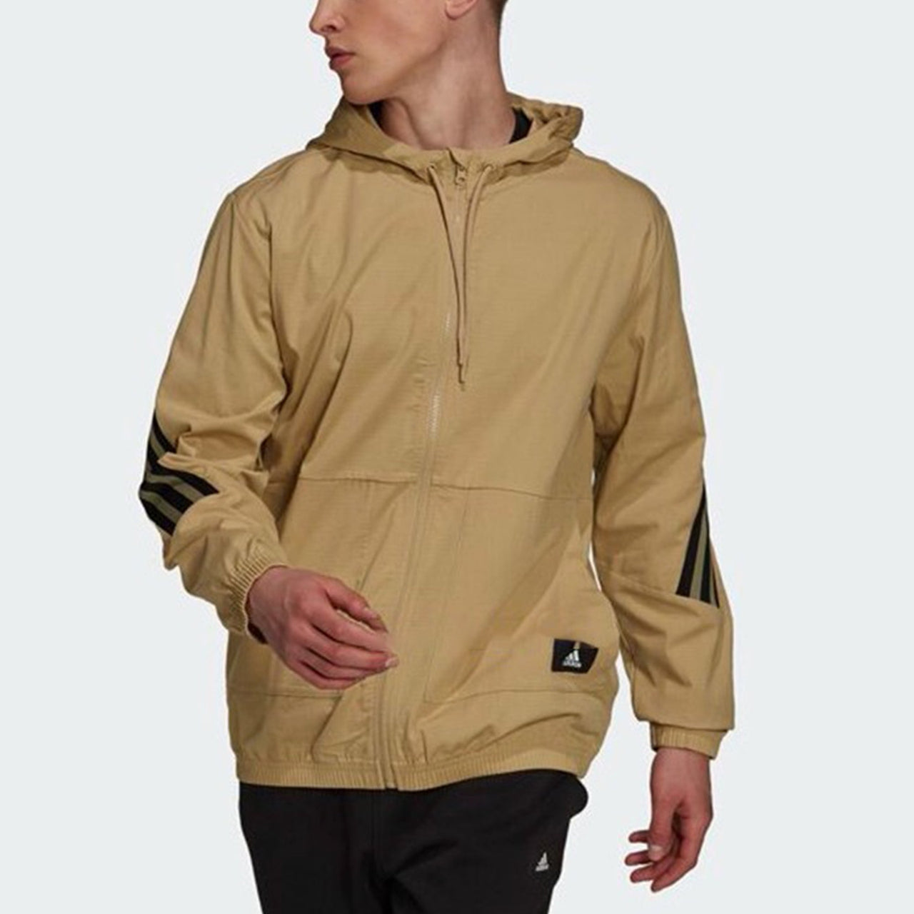 adidas hooded Windproof Athleisure Casual Sports Jacket Khaki H21536