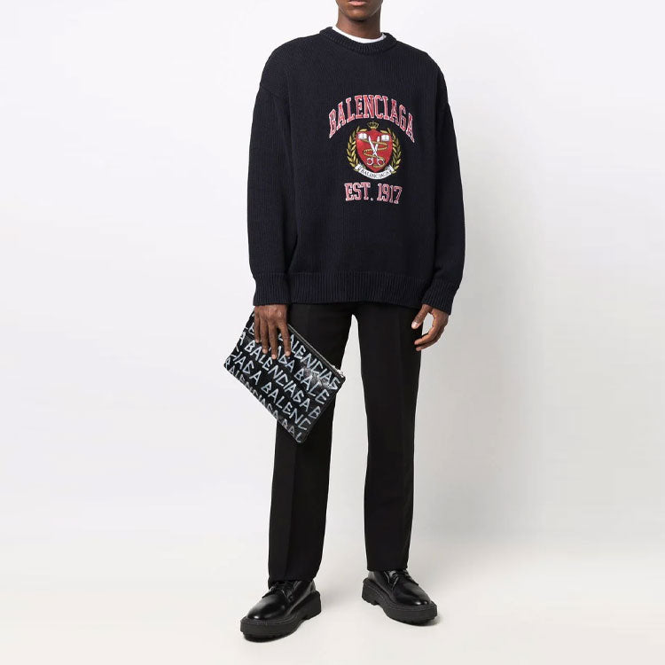 Balenciaga Est. 1917 College Logo Crewneck Sweater 'Black' 675267T32171000