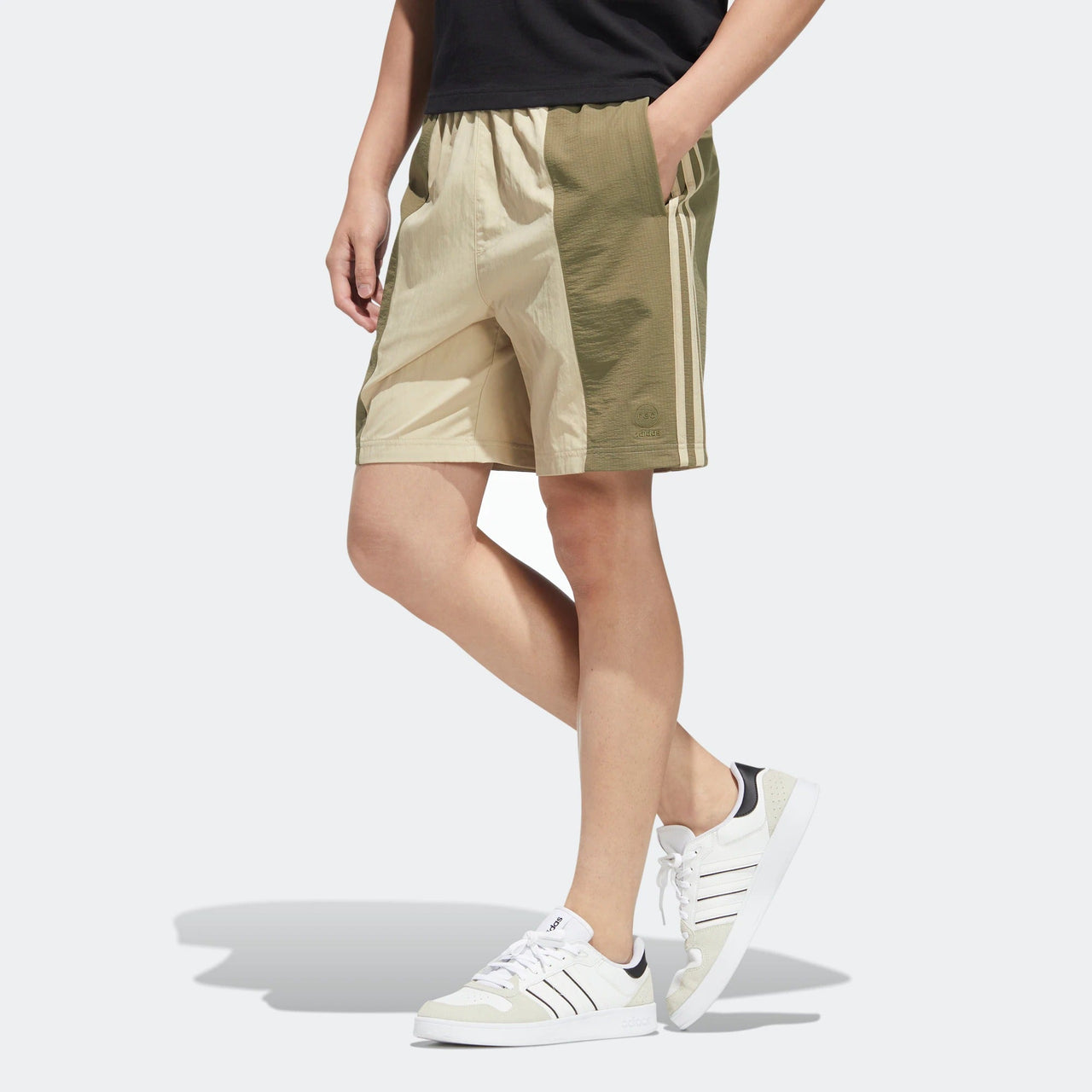 Men's adidas neo Colorblock Stripe Breathable Athleisure Casual Sports Shorts Prairie Brown Dark Olive Green HC9699