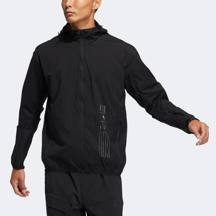 adidas Solid Color Sports Hooded Jacket Black HE9915