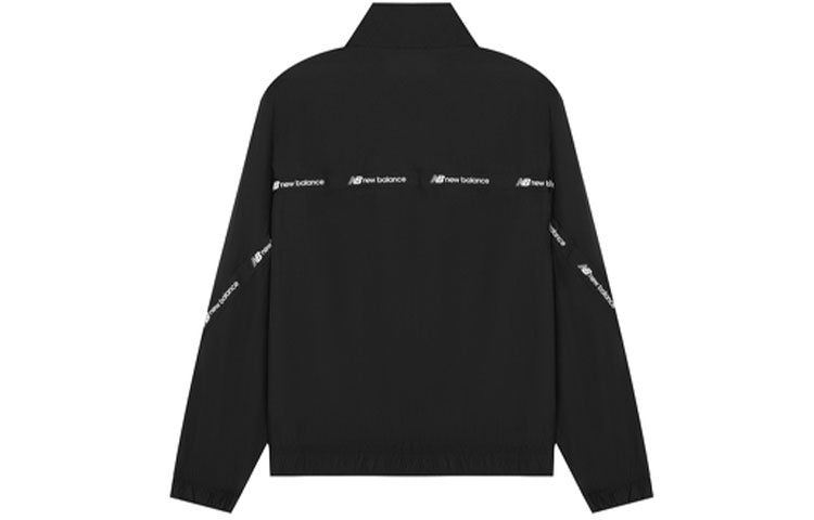 New Balance Logo Full-Zip Woven Jacket 'Black White' AMJ22350-BK
