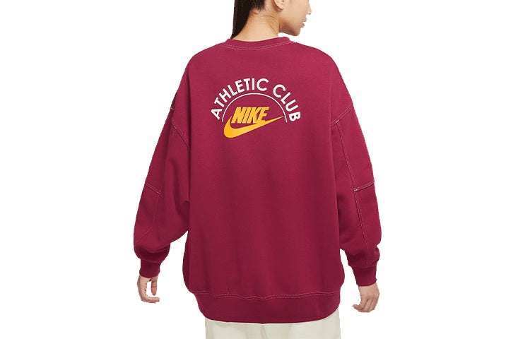 (WMNS) Nike Printing Fleece Sports Round Neck Light Brown Red Hoodie DQ9146-677