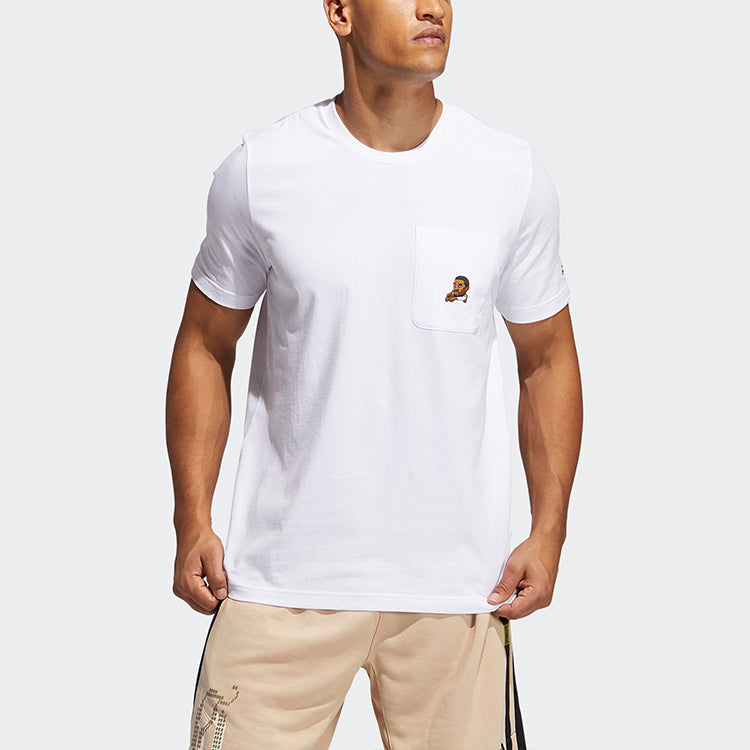 adidas Dame Avatar Pkt Lillard Basketball Sports Pocket Loose Round Neck Short Sleeve White GP3436