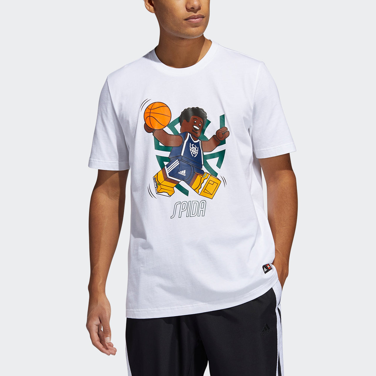 Men's adidas x LEGO Crossover Dame Ss . Mitchell Funny Blocks Printing Basketball Sports Short Sleeve White T-Shirt HA7057