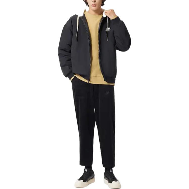 New Balance Logo Full-Zip Hooded Jacket 'Black White' AMJ23362-BK