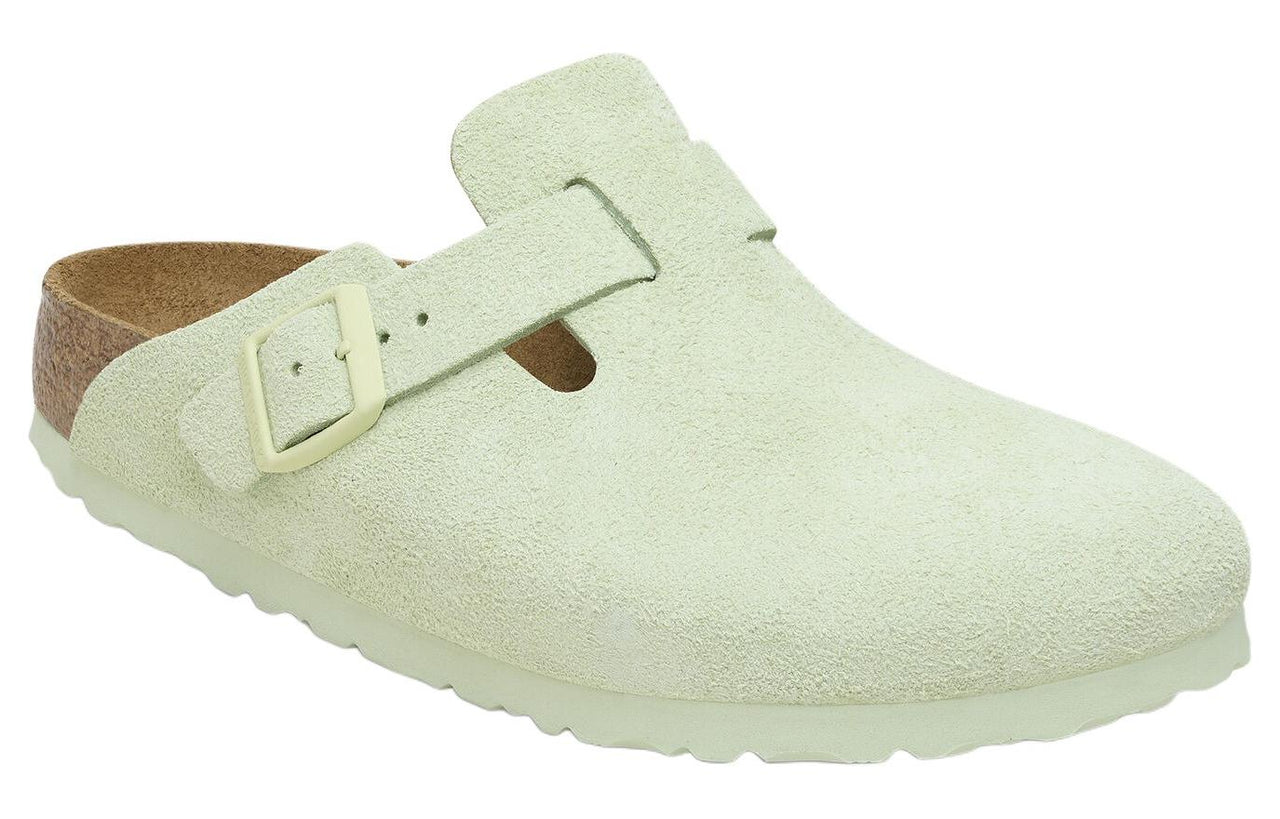 Birkenstock Boston Soft Footbed Suede Leather Narrow Fit Sandals 'Faded Lime' 1027678