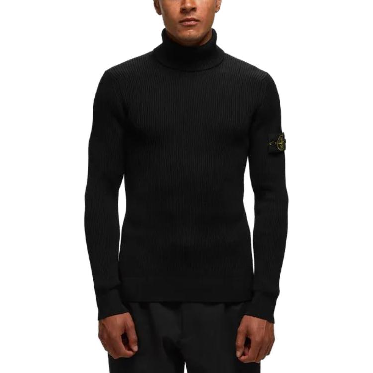 STONE ISLAND Logo Patch Turtleneck Sweater 'Black' 7915552C2-A0029