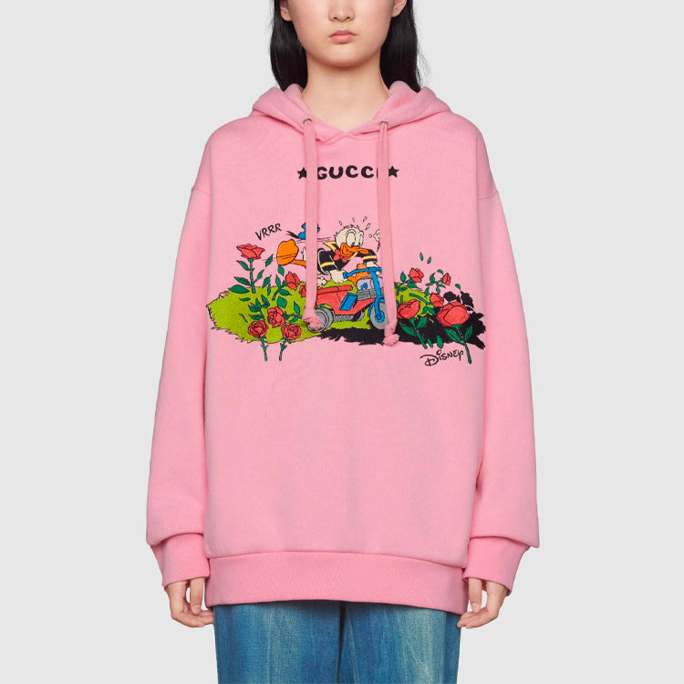 (WMNS) Gucci x Disney Donald Duck Printed Logo Embroidered Cotton Hoodie For Pink 615061-XJDC7-5358