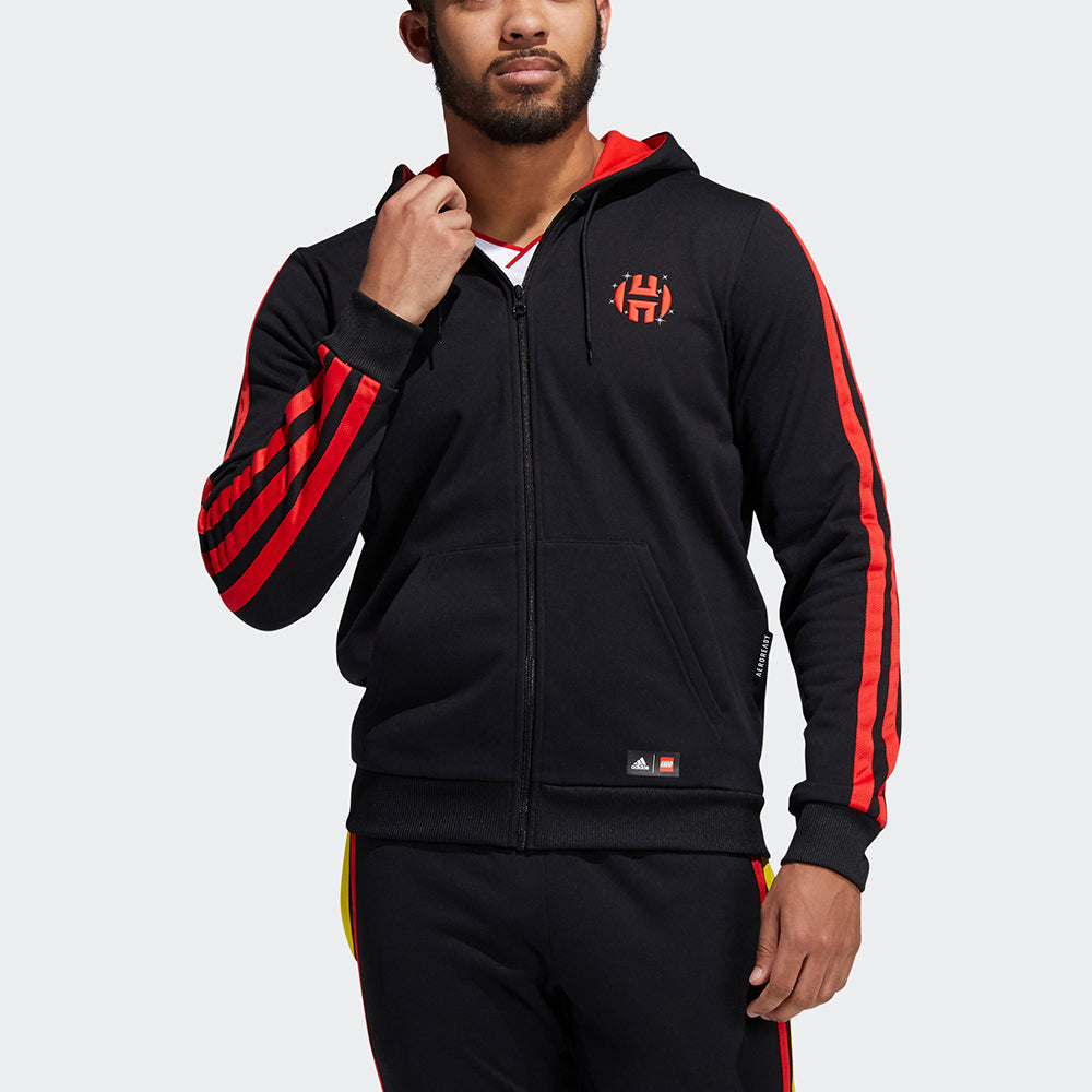 Men's adidas x Harden Fz Lego Blocks Crossover Pattern logo Sports Hooded Jacket Black H51239