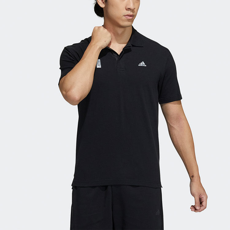 adidas Series Logo Solid Color Short Sleeve Polo Shirt Black GP0825