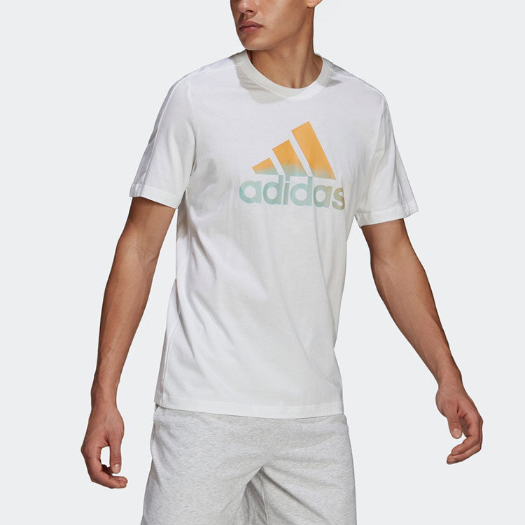 adidas Gradient Alphabet Logo Sports Round Neck Short Sleeve White GK9617