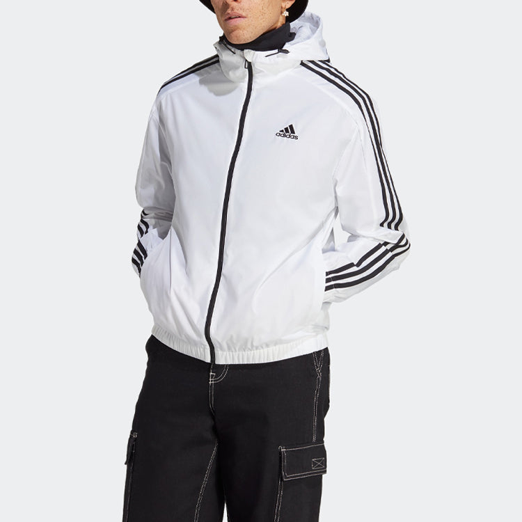 adidas Essentials 3-Stripes Woven Windbreaker 'White Black' IB0386