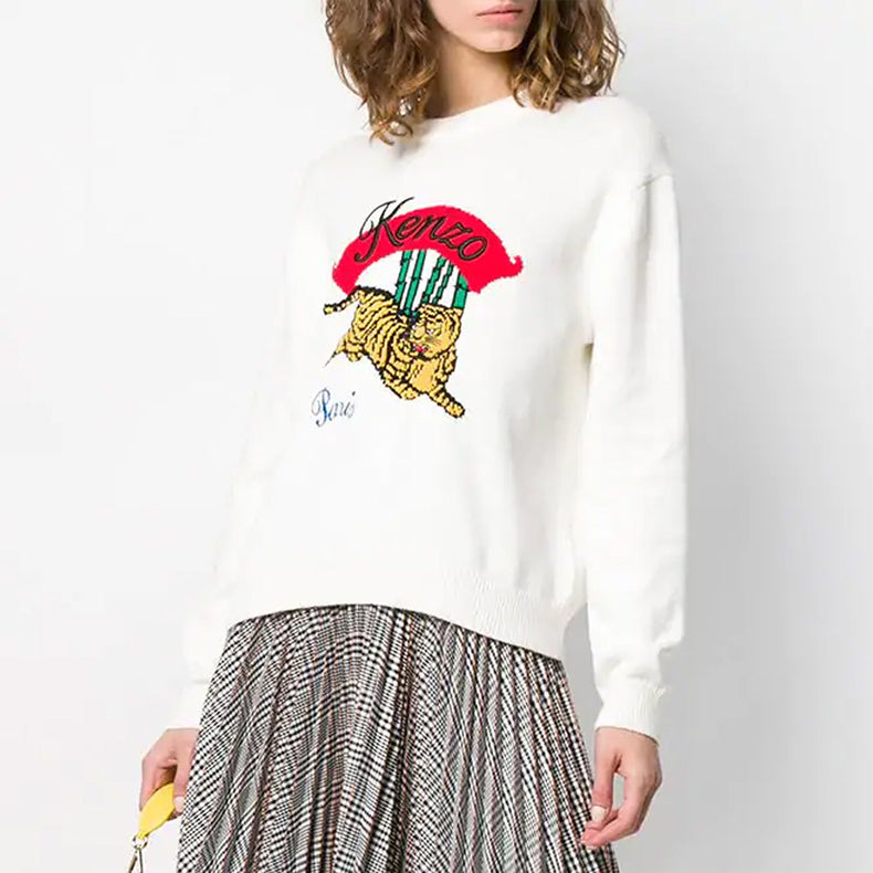 (WMNS) KENZO Tiger Pattern Long Sleeves Sports Hoodie White F952TO5373XC-01